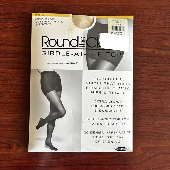 Vintage DANSKIN ROUND THE CLOCK Lycra Bone Color Control Top Pantyhose Size B - Picture 1 of 4